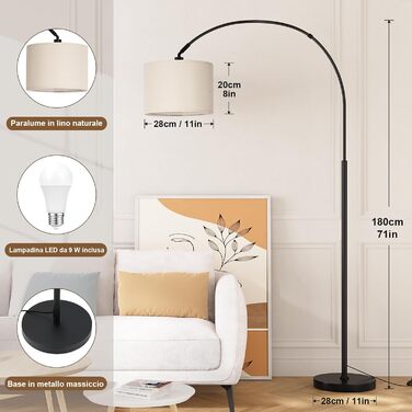 Торшер для вітальні Stehlampe з димером, LED E27, пульт ДУ, бежевий плафон, чорна база, поворотний, 180 см
