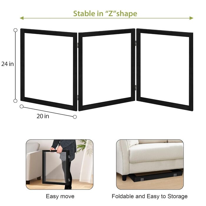 Дерев'яне воріт для собак, 4 панелі, широке, 76,2 см, розкладне, бар'єр для тварин, масивне дерево та сталевий дріт, захисне воріт для дверей, коридорів, 76 см заввишки