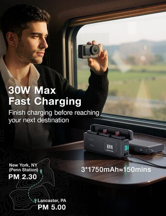 Зарядний пристрій llano AC3 30W та набір з 3-х акумуляторів 1950mAh для Insta360 Ace Pro 2 / Ace Pro, швидка зарядка PD, LED-індикація, кейс для зберігання
