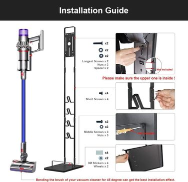 Підставка для пилососа Dyson Gen5 V15s/V15/V12 Slim/V11/V10/V8/V7/V6 на колесах, чорна - настінний тримач без свердління