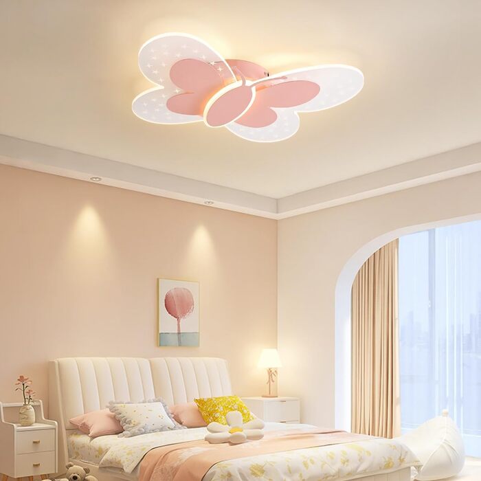 LED Ceiling Light Pink Butterfly Ceiling Lamp Dimmable with Remote Control, Night Light Function, Children's Room Bedroom Living Room Hallway Boys and Girls Bedroom Ceiling Lights 45cm