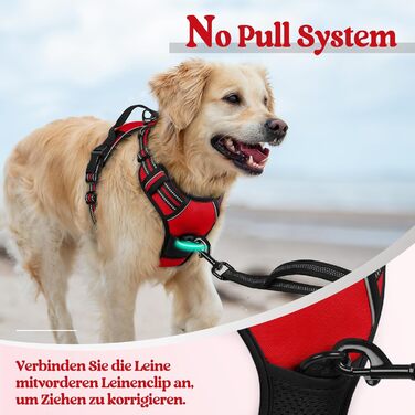 Нагрудник для собак Rabbitgoo середнього розміру, анти-тяга, регульований, великі собаки, дихаючий, з світловідбиваючими смугами, безпечне ведення, червоний (1 шт.)