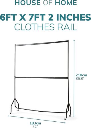 Direct Online Houseware House of Home Extra Robust Clothes Rack with 2 Levels, 2.14 m H x 1.83 m L, in Black – Clothes Rail for Bedroom, Double Clothes Rail, High-Quality Hanging Storage