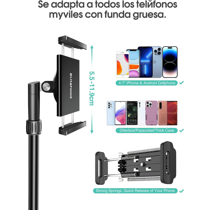 Штатив для смартфона Elitehood з виносним плечем 114 см, гнучкий, 180 см, 360° - для відеозйомки