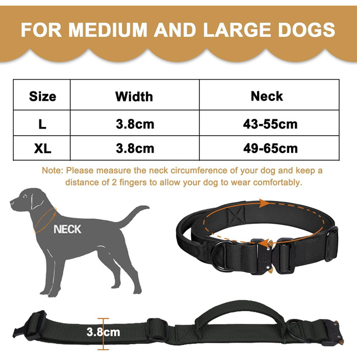 Тактичне нашийник для собак з ручкою, великий, зелений, з нейлону та неопрену, з металевою застібкою, регульований, для великих собак