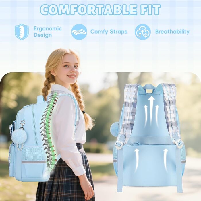 Дитячий рюкзак Tanou для дівчаток, водонепроникний, з візком, візерунок 'Клешні', 9-16 років (Блакитний)