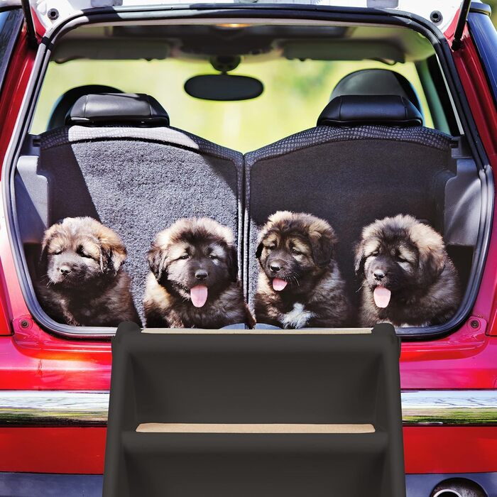 Relaxdays Dog Stairs, 4 Steps, for Small & Large Dogs, Bed & Couch, Car, Pet Stairs, HxBxT: 49 x 39 x 61 cm, black