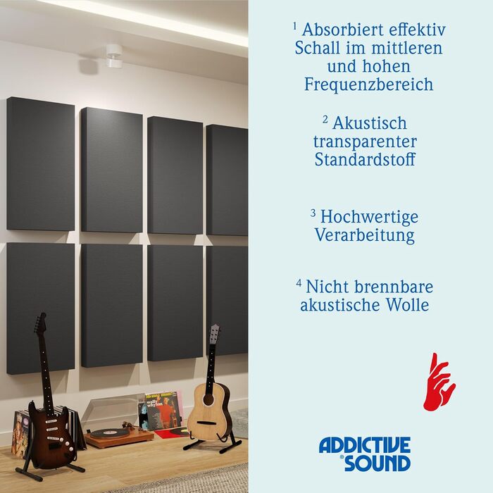 Акустична панель Addictive Sound Schallabsorber Wand Standard для стін та стелі, звукопоглинаюча панель класу A, світло-сіра, 100x50x11 см