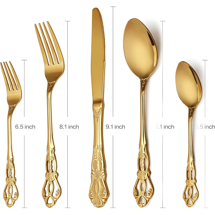 Набір столових приборів 20 предметів Vintage Palast з нержавіючої сталі на 4 особи, золотий, полірований, для посудомийної машини