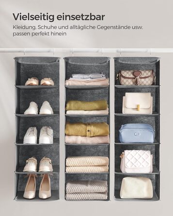 Органайзер для шафи SONGMICS, розкладний, сірий, з металевими гачками та бамбуковими вставками