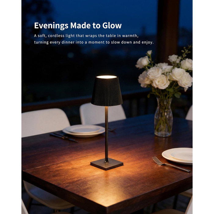 Світлодіодна настільна лампа бездротова LED для вулиці та дому, димована, з акумулятором 5200mAh, водонепроникна IP54, чорна