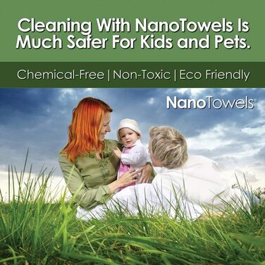 Nano Towels Cleaning Cloths, eco-friendly, chemical-free, as seen on TV. The breakthrough in cleaning fiber technology, these cloths clean with just water and replace expensive paper towels, sponges, cleaning cloths, wet wipes, microfiber cloths, and toxic chemical cleaners, saving money, eco-friendly, and safe for toddlers and babies. Can be used as bath towels, kitchen towels, and dish towels. 35.6 x 35.6 cm, 4 pieces