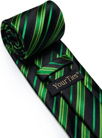 Чоловічі краватки YourTies: смугасті та клітинчасті, з шовкової тканини, набір з краватковою блискавкою (зелено-чорна смужка)