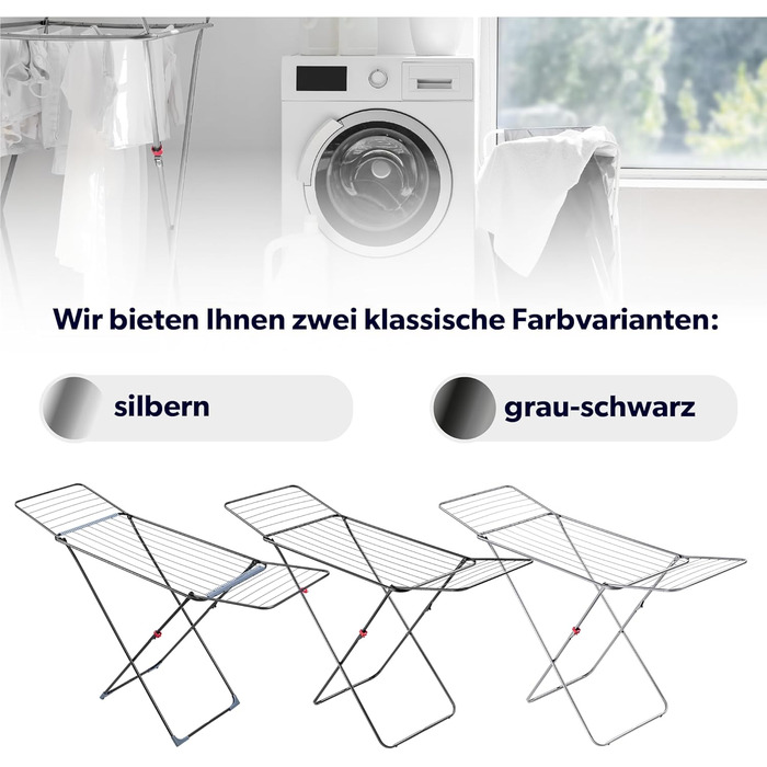 КADAX Сушарка для білизни з 18 метрами сушильної поверхні - для квартири, балкону та саду, розкладна, з неслизькими ніжками, економна, виготовлена в ЄС (Антрацит Плюс)