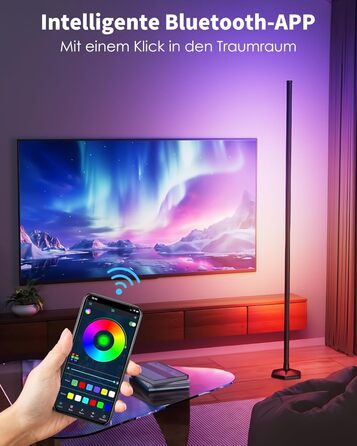 RGB LED Stehлампа WISIMMALL 2 шт. з дистанційним керуванням та APP, 170 см, 16 млн кольорів, 300 режимів, музичний синхронізація для вітальні, спальні, ігрової кімнати