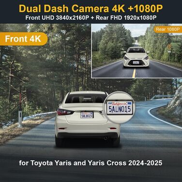 Відеореєстратор Fitcamx 4K для Toyota Yaris/Yaris Cross (2024-2026) з WiFi, нічним баченням та картою 64GB
