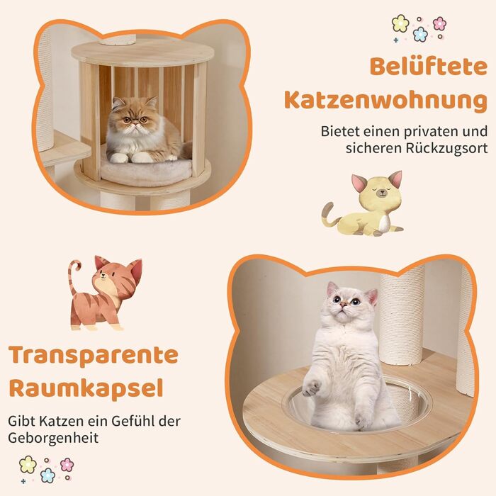 Дерев'яний котячий комплекс COSTWAY 197 см з гамаком, будиночком та кошиком, 7-ярусний, бежевий