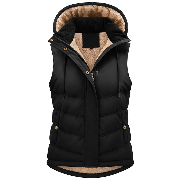 Жіноча безрукавка Heekpek з капюшоном: тепла флісова степна жилетка для зими та осені, чорна, розмір M
