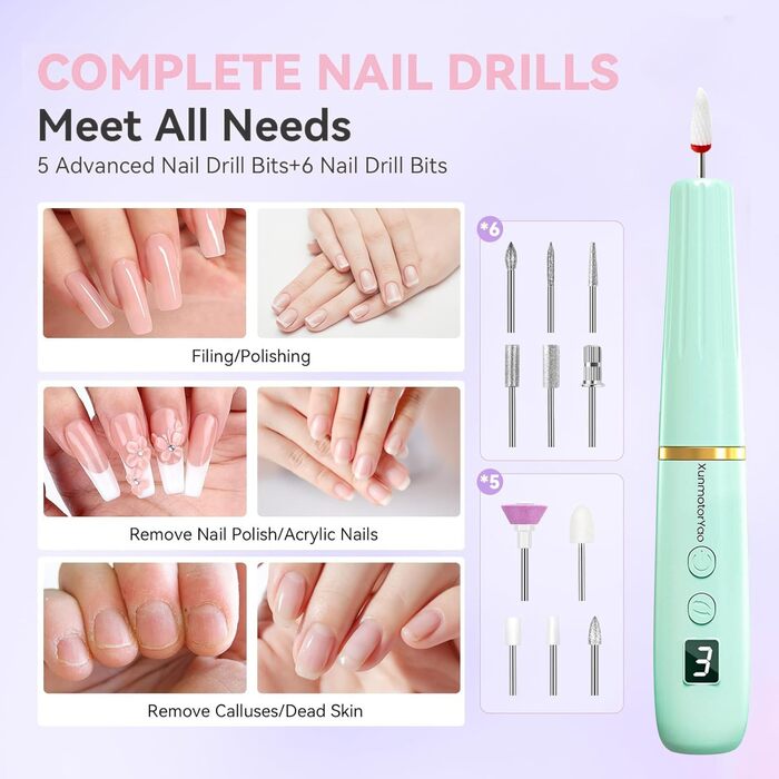 Електричний фрезер для нігтів 12 в 1 USB перезарядна машина для манікюру та педикюру 20000 RPM (Зелений)