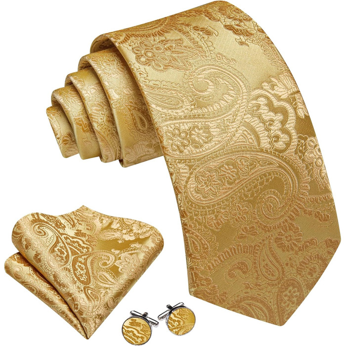Комплект краватки та нагрудного хустинки Barry.Wang: однотонний пава́з, атлас, для весілля (Золотий)