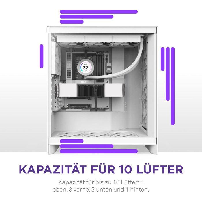 Корпус NZXT H7 Flow для ПК ATX з покращеною вентиляцією | Підтримка до 3 x 120 мм вентиляторів для охолодження GPU | 3 x 120 мм фронтальні вентилятори | Підтримка радіатора 420 мм | Flow 2024, білий
