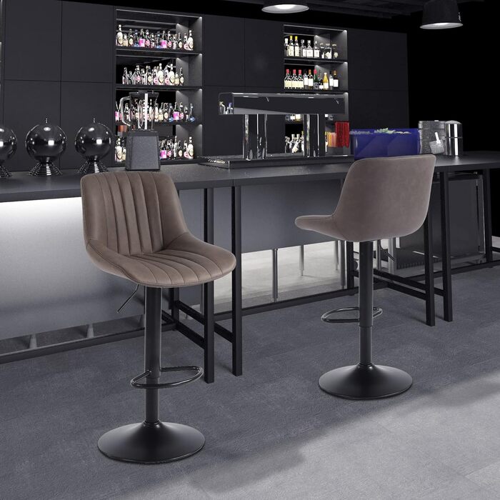 Youhauchair 2-Piece Swivel Bar Stools with Backrest - Adjustable Height PU Leather Bar Stools for Kitchen & Bar - Brown