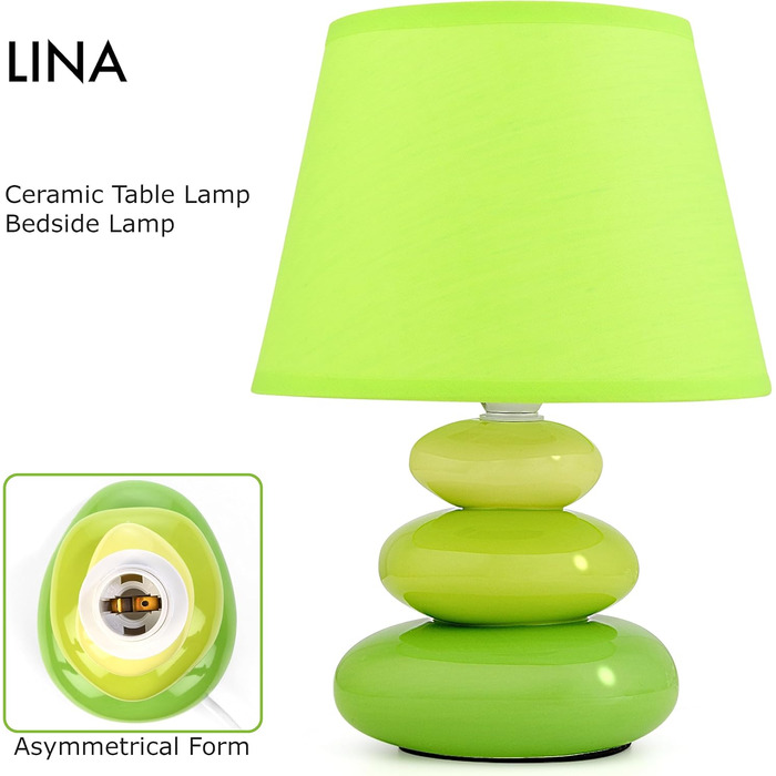 Торшер 'Ліна' - керамічна настільна лампа з абажуром з тканини, сумісна з LED, цоколь E14, 230V, зелений колір