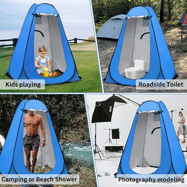OUUTMEE Pop-Up Shower Tent - Portable Changing Room for Beach, Outdoor UV Protection - Camping Shower Tent for Hiking, Beach, Camping, Picnics, Fishing - 150x150x190cm Blue