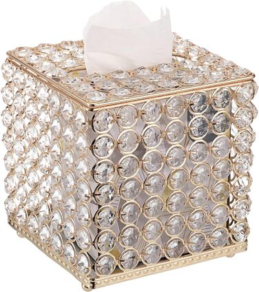 SUMTree Kristall Tissue Box, square, for household use, napkin organizer for dining room, bathroom, bedroom, vanity countertop, Gold