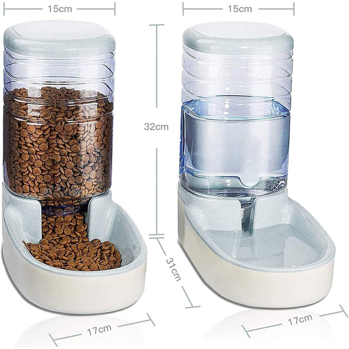 Edipets Automatic Pet Feeder & Water Dispenser - 2 Vessels, 3.8L - Cat & Dog Food & Water Bowl (Gray)