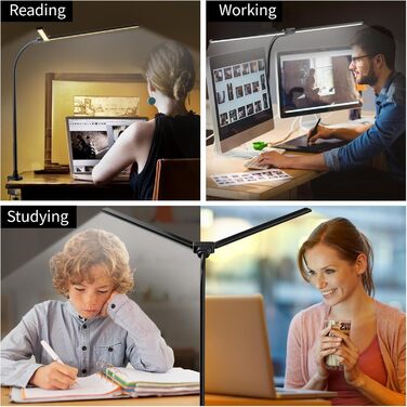 LED настільна лампа Rigors 60см з регулюванням яскравості, 900LM, захист очей, 5 кольорів, 10 рівнів яскравості, гнушкий 360° «лебединий» шийка, для офісу та дому