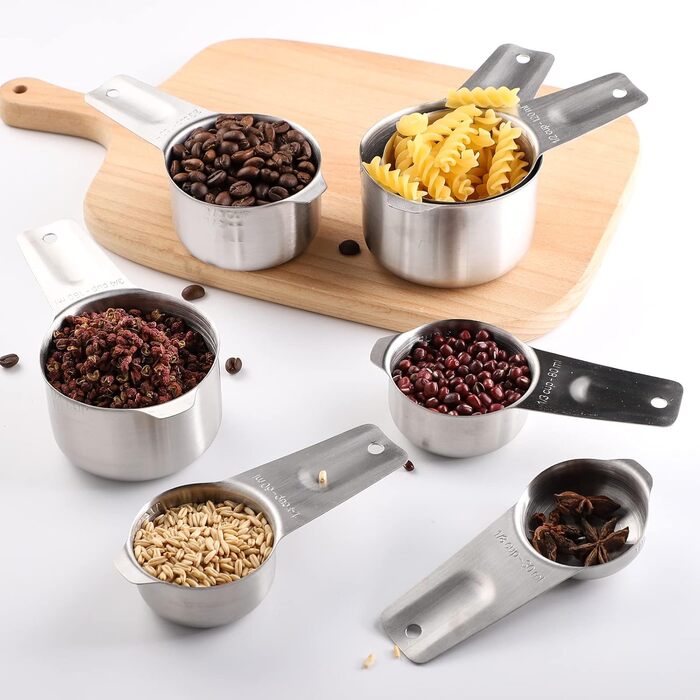 Stainless Steel Measuring Cups 7-Piece Stackable Set for Measuring Dry or Liquid Ingredients Kitchen Helper Metal Measuring Cups for Cooking & Baking (7+B9)