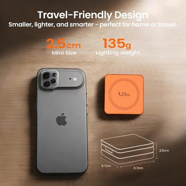 MagSafe зарядна станція 3-в-1: бездротовий зарядний пристрій 25W для iPhone 12-17, Apple Watch, AirPods (Qi, складна, помаранчева)