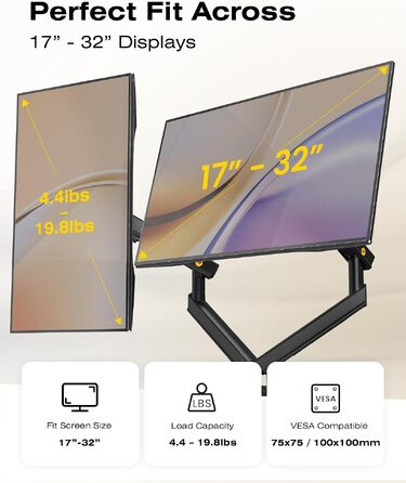 Кронштейн для двох моніторів NB Ergonomic Smoovex (17-32 дюйми), двоплечий, чорний