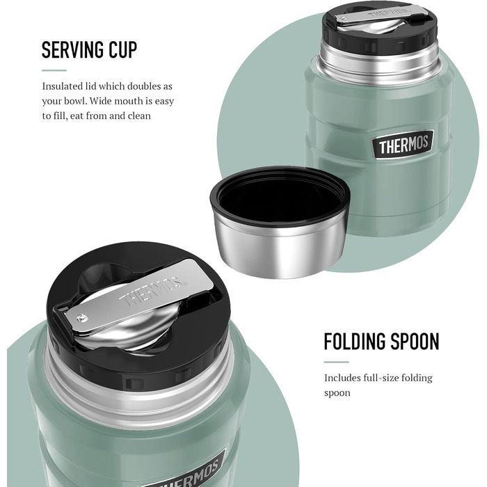 Термос зі сталі нержавіючої King, 470 мл, для їжі, класичний дизайн, колір Duck Egg