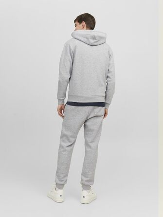 Чоловіча толстовка-худі на блискавці JACK & JONES однотонна, світло-сіра (Light Grey Melange), розмір S
