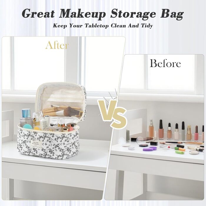 Набір косметичок 3 шт. з квітковим принтом, для жінок та дівчат | Косметичка для подорожей та повсякденного використання | Білий, чорний, квіти