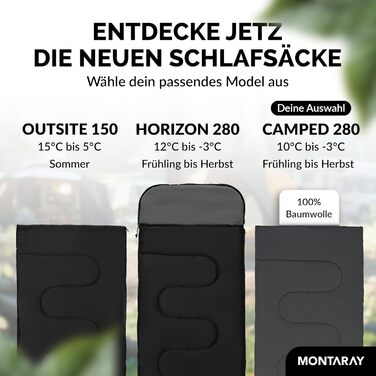 MONTARAY® 100% Cotton Sleeping Bag - Warm Outdoor Winter & Summer Sleeping Bag for 3-4 Seasons - Includes Pillow - Hut Sleeping Bag for Men & Women (75x190cm) - Grey