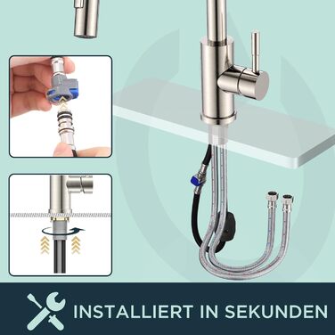 Змішувач кухонний FORIOUS чорного кольору з висувною лійкою, поворотний на 360°, нержавіюча сталь