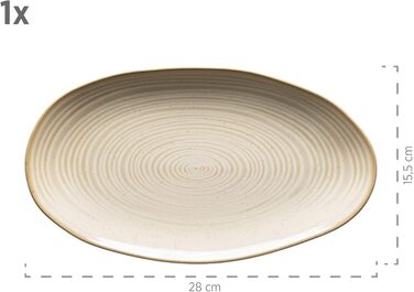 MÄSER 931372 Nottingham Series Set of 3 Serving Plates, Vintage-Look Serving Platter in 3 Sizes, Beige, Stoneware, 28 x 15.5 cm