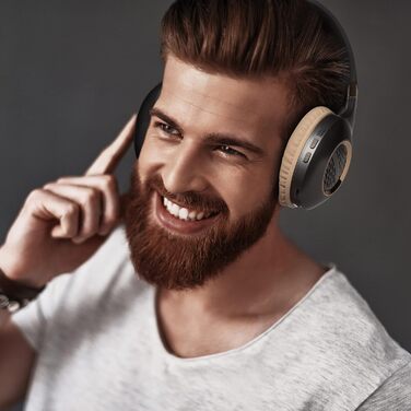 PowerLocus Bluetooth навушники Over-Ear, бездротові, складні, з мікрофоном, Hi-Fi стерео, глибокий бас, м'які амбушюри, для телефону, планшета, ПК - асфальтово-сірий