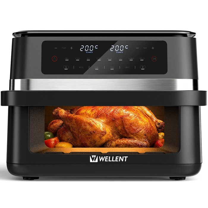 Аерофритюрниця WELLENT 12л з двома камерами (4+7л) 2600 Вт - 10-в-1, сенсорний екран, функція Match&Sync, миття в посудомийній машині