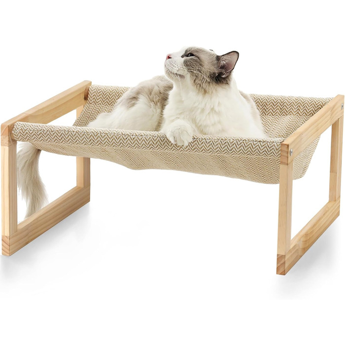 Cat bed and dog bed, elevated, large and breathable, made of high-quality birch plywood, 53W x 42L x 25H cm - ideal for cats and small dogs