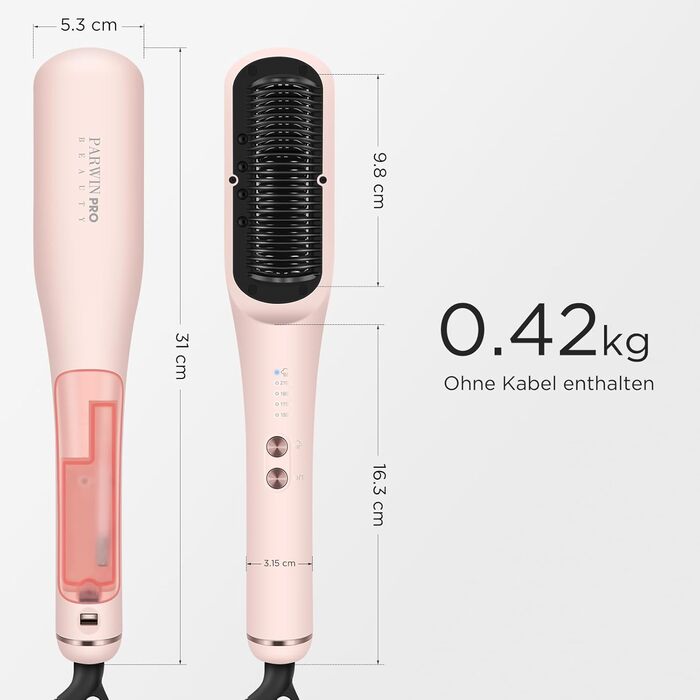 Випрямляч для волосся PARWIN PRO BEAUTY 3-в-1 з парою, LED-дисплеєм та іонізацією, рожевий