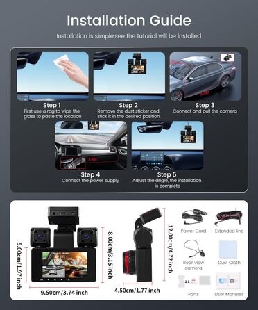 Автомобільний відеореєстратор 360° 4K/FHD 1080P (4 канали: передній, задній, лівий, правий) з ІК-нічним баченням, G-сенсором, моніторингом паркування 24г та карткою пам'яті 64 ГБ, екран 3 дюйми