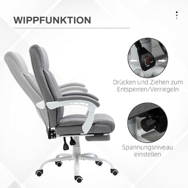 Офісне крісло HOMCOM з ергономічним дизайном, регульована спинка на 155° та функція відкидання, регульована висота для комфорту.