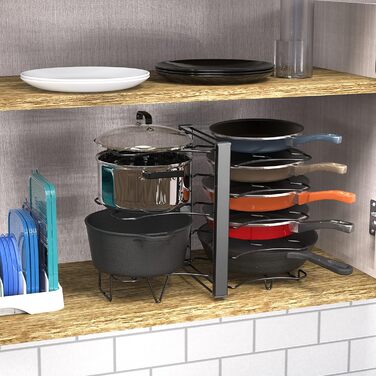 Організатор для каструль та сковорідок Simple Houseware з 8 відділеннями, регульована висота, чорний