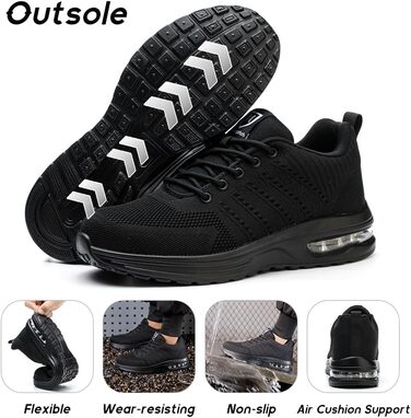 Легкі робочі черевики для чоловіків та жінок. Безпечні, спортивні, з металевим носком. Дихаючі робочі черевики, чорного кольору, розмір 42 EU.