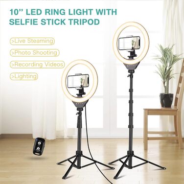 Ring Light UBeesize з штативом 10 дюймів: світло для селфі, відео та макіяжу з Bluetooth-пультом