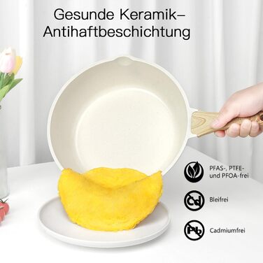 Набір посуду GiPP 17-ти частинний: каструлі, сковорідки з антипригарним покриттям, сковорідки 24+28 см, каструля 4.2 л, каструлі 16+18 см, сковорода для омлету з 4-ма отворами, лопатка та ложка, підходить для всіх типів плит (білий)